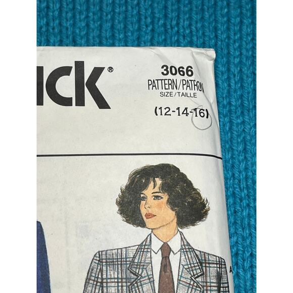 Butterick 3066 pattern blazer boxy boyfriend 1980s size 12 14 16 - Picture 2 of 6